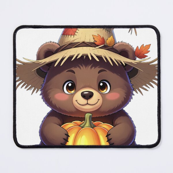 Item preview, Cute Scarecrow Brown Bear Cub Hugging Autumn Pumpkin designed and sold by pumsquare.
