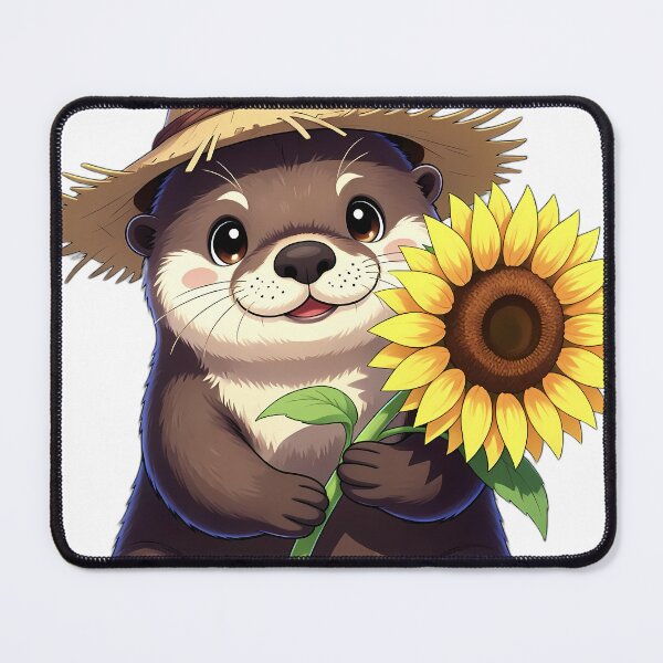 Item preview, Cute Scarecrow Sea Otter Hugging Golden Sunflower designed and sold by pumsquare.