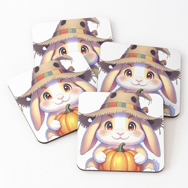 Item preview, Cute Scarecrow Lop Bunny Hugging Bright Autumn Pumpkin designed and sold by pumsquare.