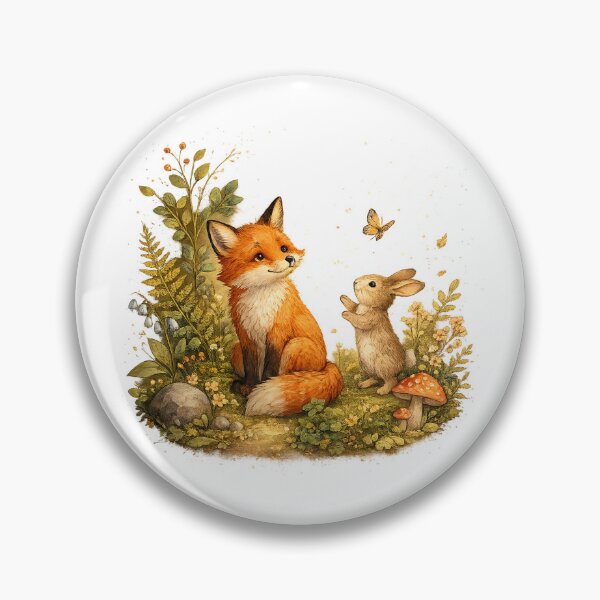 Item preview, Fox and Rabbit Woodland Friends Butterfly Mushroom Cottagecore Art Design designed and sold by inkoutninja.