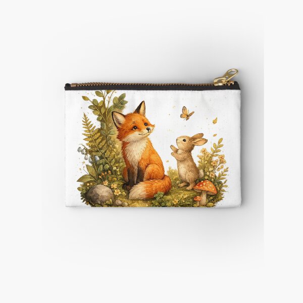 Item preview, Fox and Rabbit Woodland Friends Butterfly Mushroom Cottagecore Art Design designed and sold by inkoutninja.
