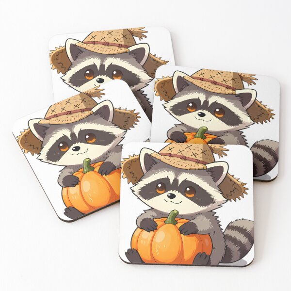 Item preview, Cute Scarecrow Raccoon Hugging Autumn Harvest Pumpkin designed and sold by pumsquare.