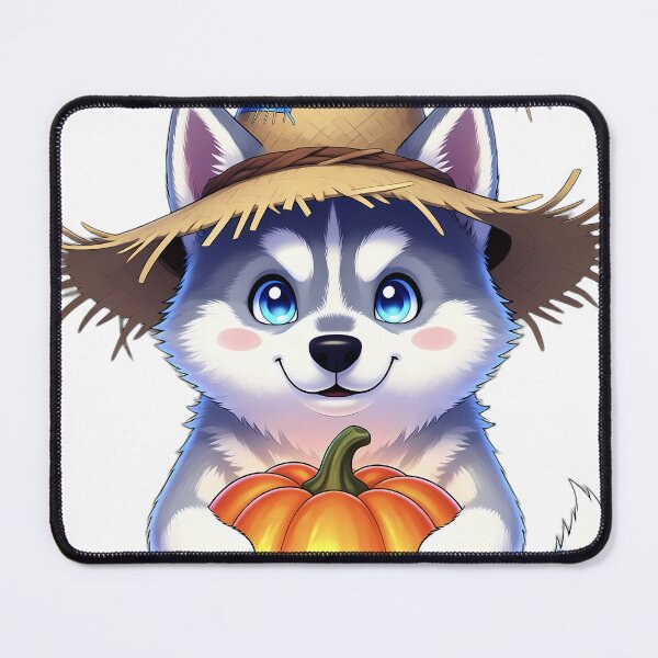 Item preview, Cute Scarecrow Siberian Husky Puppy Hugging Autumn Pumpkin designed and sold by pumsquare.
