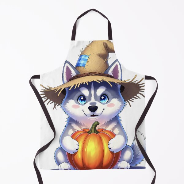 Item preview, Cute Scarecrow Siberian Husky Puppy Hugging Autumn Pumpkin designed and sold by pumsquare.