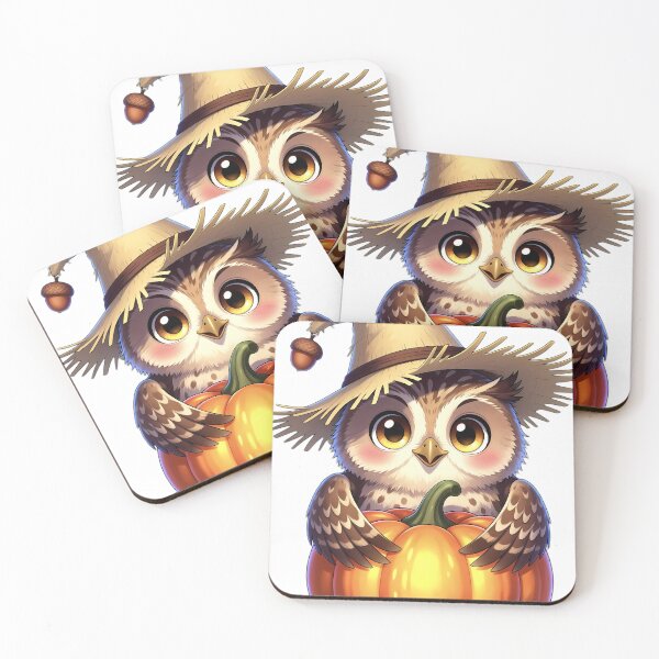 Item preview, Cute Scarecrow Tawny Owl Perched on Golden Harvest Pumpkin designed and sold by pumsquare.