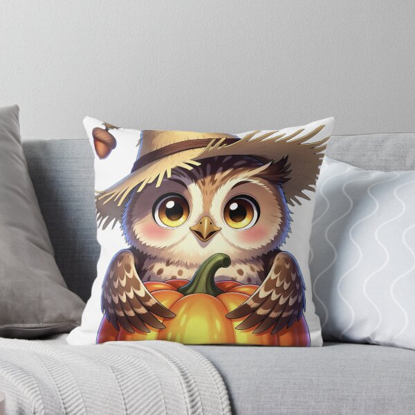 Item preview, Cute Scarecrow Tawny Owl Perched on Golden Harvest Pumpkin designed and sold by pumsquare.
