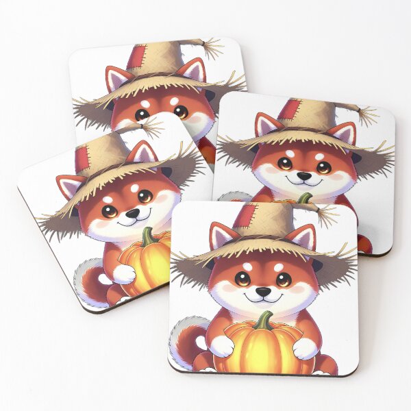 Item preview, Cute Scarecrow Shiba Inu Puppy Hugging Autumn Harvest Pumpkin designed and sold by pumsquare.