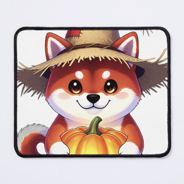 Item preview, Cute Scarecrow Shiba Inu Puppy Hugging Autumn Harvest Pumpkin designed and sold by pumsquare.