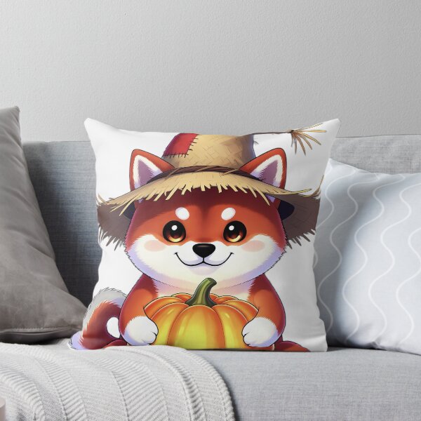 Item preview, Cute Scarecrow Shiba Inu Puppy Hugging Autumn Harvest Pumpkin designed and sold by pumsquare.