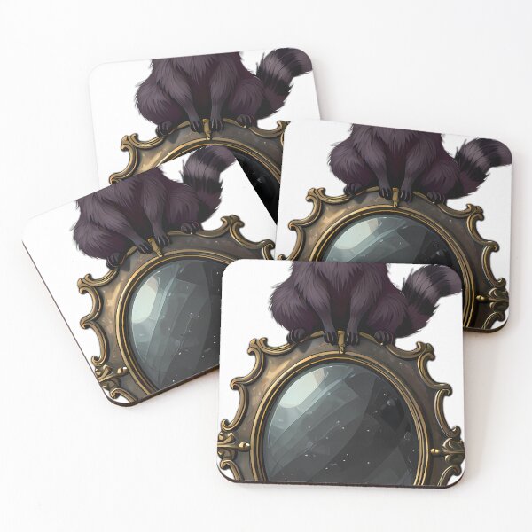 Item preview, Gothic Raccoon Familiar Antique Brass Scrying Mirror designed and sold by IllumeInk.