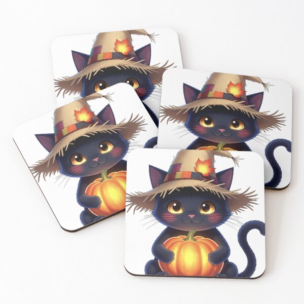 Item preview, Cute Scarecrow Black Cat Hugging Glowing Autumn Pumpkin designed and sold by pumsquare.