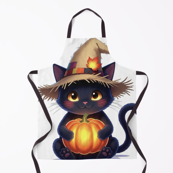 Item preview, Cute Scarecrow Black Cat Hugging Glowing Autumn Pumpkin designed and sold by pumsquare.