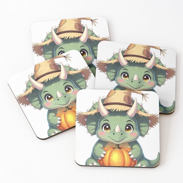 Item preview, Cute Scarecrow Chibi Triceratops Hugging Autumn Pumpkin designed and sold by pumsquare.