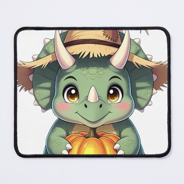 Item preview, Cute Scarecrow Chibi Triceratops Hugging Autumn Pumpkin designed and sold by pumsquare.
