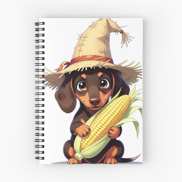 Item preview, Cute Scarecrow Dachshund Puppy Hugging Sweet Harvest Corn designed and sold by pumsquare.