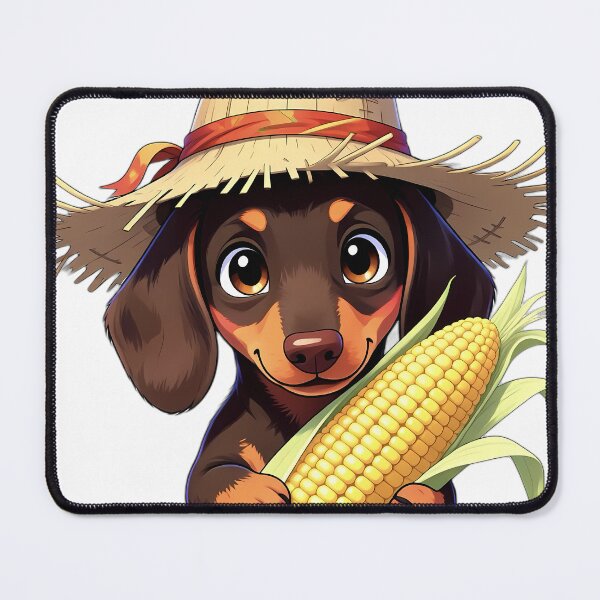 Item preview, Cute Scarecrow Dachshund Puppy Hugging Sweet Harvest Corn designed and sold by pumsquare.