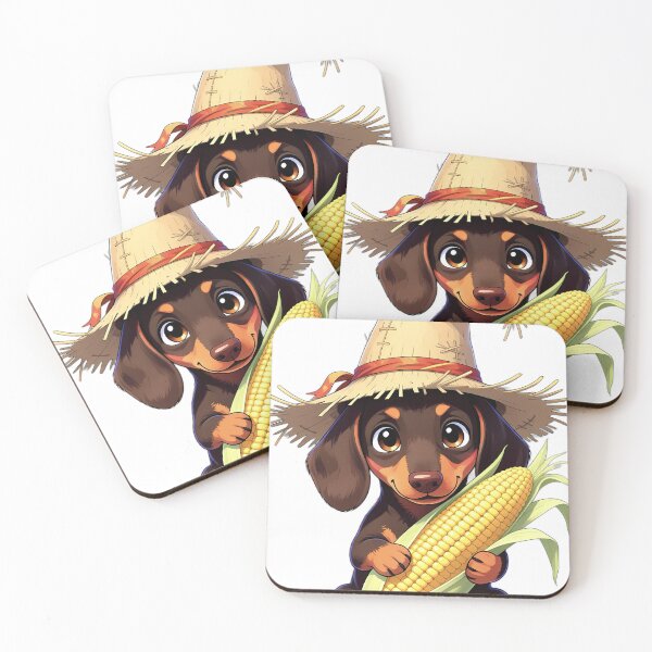 Item preview, Cute Scarecrow Dachshund Puppy Hugging Sweet Harvest Corn designed and sold by pumsquare.