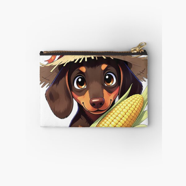 Item preview, Cute Scarecrow Dachshund Puppy Hugging Sweet Harvest Corn designed and sold by pumsquare.