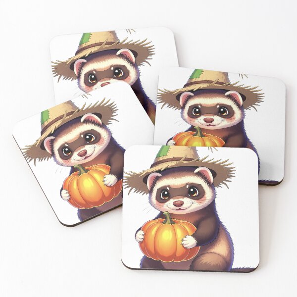 Item preview, Cute Scarecrow Ferret Hugging Autumn Harvest Pumpkin designed and sold by pumsquare.