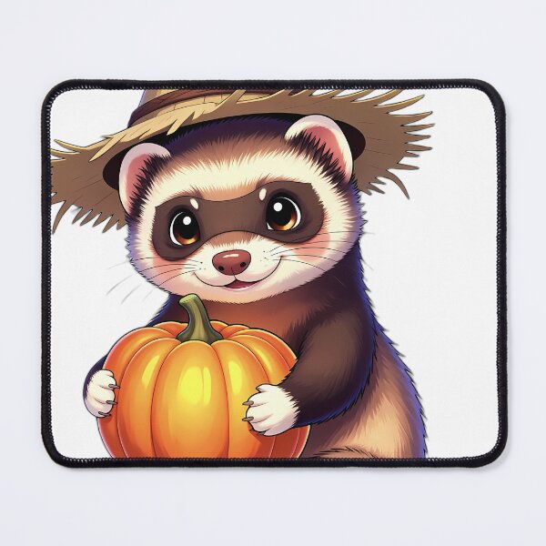 Item preview, Cute Scarecrow Ferret Hugging Autumn Harvest Pumpkin designed and sold by pumsquare.