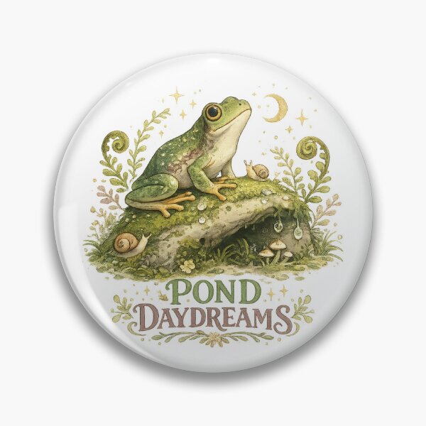 Item preview, Pond Daydreams Frog Snail Crescent Moon Cottagecore Woodland Art designed and sold by inkoutninja.