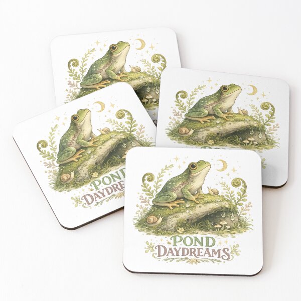 Item preview, Pond Daydreams Frog Snail Crescent Moon Cottagecore Woodland Art designed and sold by inkoutninja.