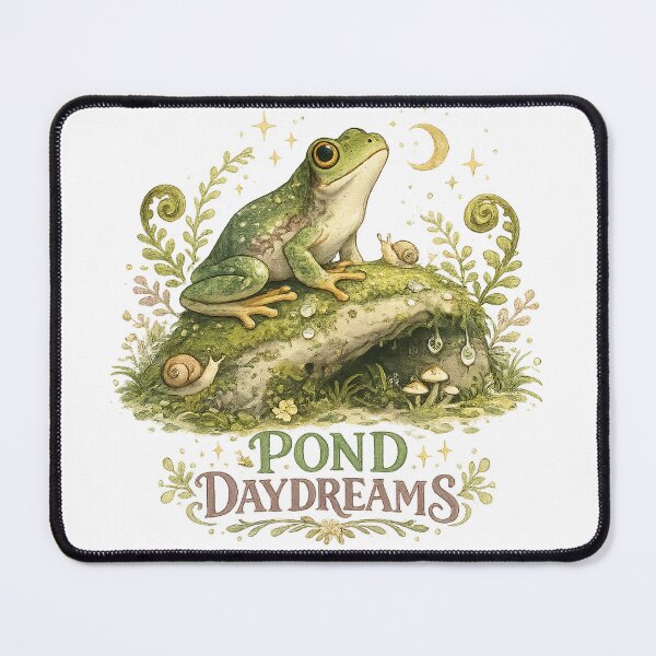 Item preview, Pond Daydreams Frog Snail Crescent Moon Cottagecore Woodland Art designed and sold by inkoutninja.