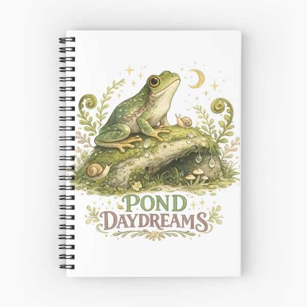 Item preview, Pond Daydreams Frog Snail Crescent Moon Cottagecore Woodland Art designed and sold by inkoutninja.