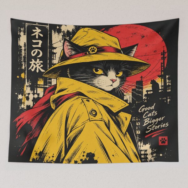 Item preview, Noir Cat Detective – Vintage Yellow Trench Coat Cat Graphic designed and sold by ArtoryNest.