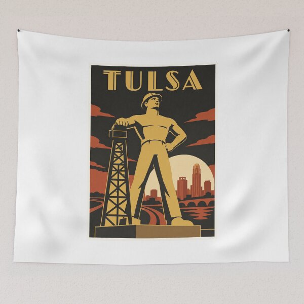 Item preview, Tulsa Golden Driller Vintage Travel Poster designed and sold by Beyond Destinations.