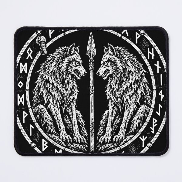 Item preview, Two Wolves and the Spear — Norse Rune Circle designed and sold by Skoelgrim.