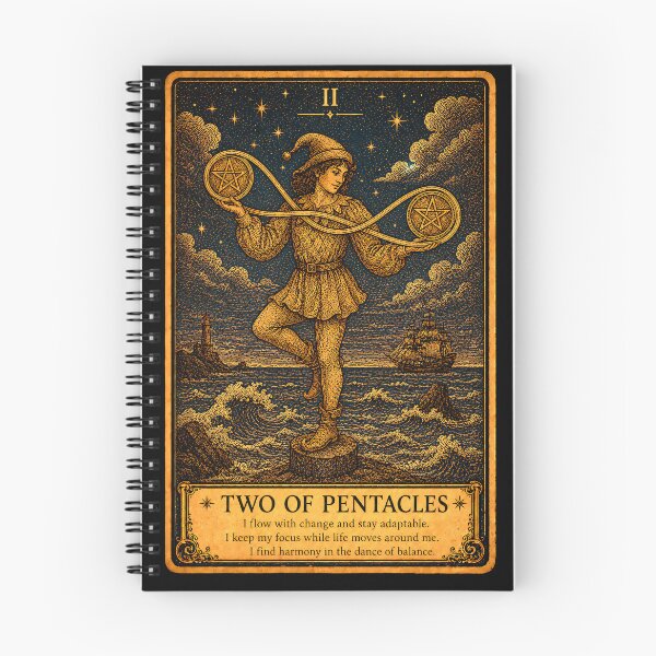Item preview, Two of Pentacles Tarot Card - Balance & Adaptability Art designed and sold by ArcanaAbsolute.