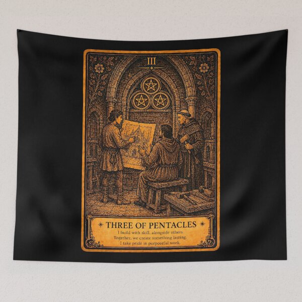 Item preview, Three of Pentacles Tarot Card - Craftsmanship & Collaboration Illustration designed and sold by ArcanaAbsolute.