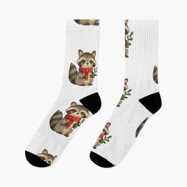 Item preview, Cute raccoon holding a sprig of holly, wearing a red scarf during winter season designed and sold by Ms. Iryna.