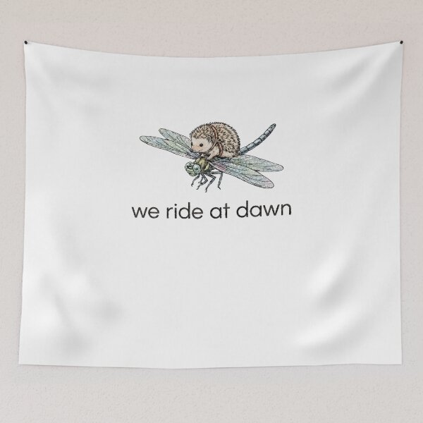 Item preview, Hedgehog Riding Dragonfly We Ride At Dawn Cute Weird Nature Graphic designed and sold by VelourEmber.