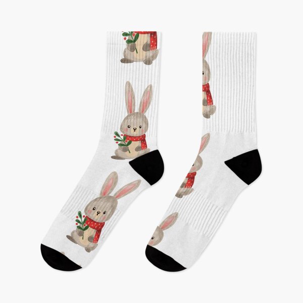 Item preview, Cartoon rabbit holding a plant while wearing a red scarf in a simple background designed and sold by Ms. Iryna.