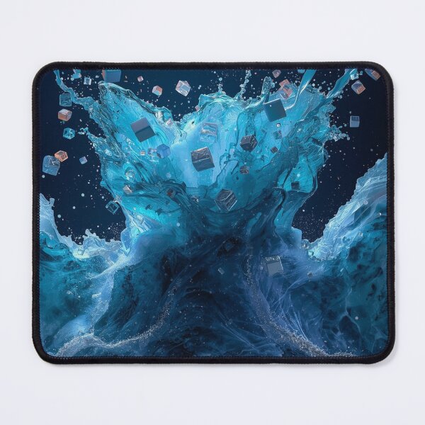 Item preview, Turquoise Water Explosion with Floating Cubes – Dynamic Ocean Wave Abstract Art designed and sold by fbtrisha.