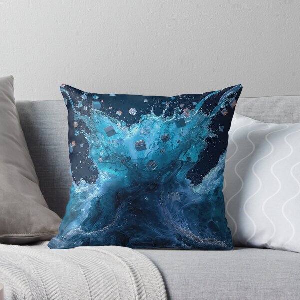 Item preview, Turquoise Water Explosion with Floating Cubes – Dynamic Ocean Wave Abstract Art designed and sold by fbtrisha.