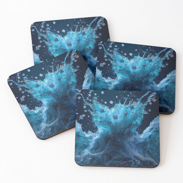 Item preview, Turquoise Water Explosion with Floating Cubes – Dynamic Ocean Wave Abstract Art designed and sold by fbtrisha.