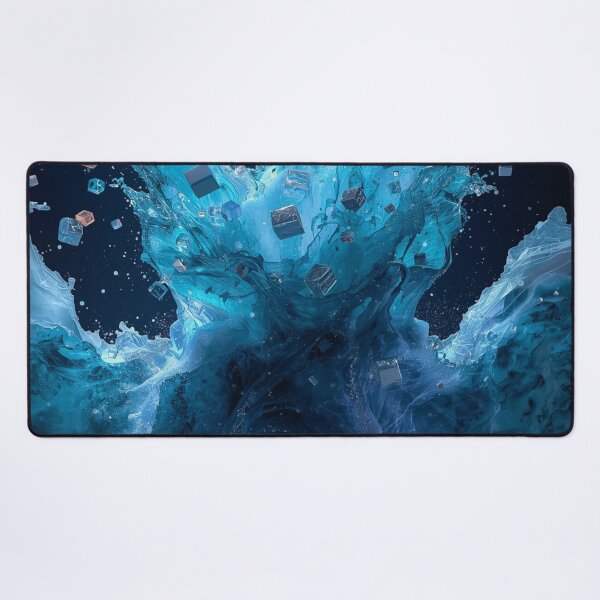 Item preview, Turquoise Water Explosion with Floating Cubes – Dynamic Ocean Wave Abstract Art designed and sold by fbtrisha.