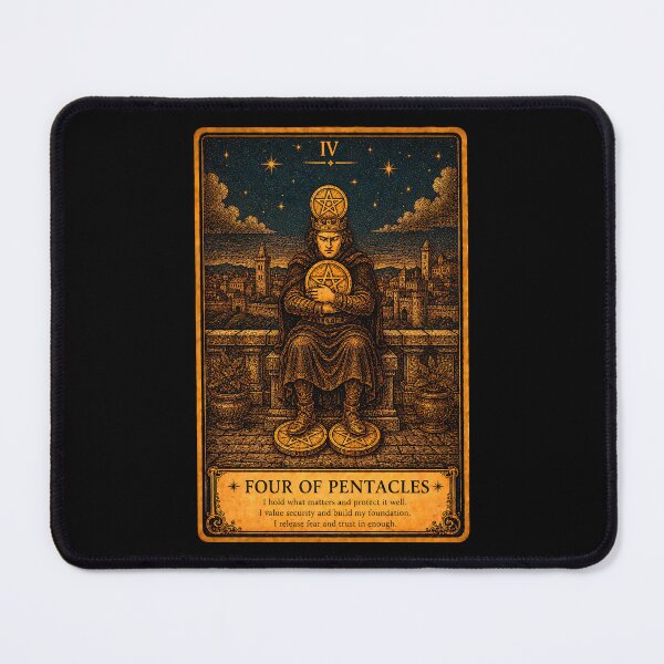 Item preview, Four of Pentacles Tarot Card - Stability & Material Control Illustration designed and sold by ArcanaAbsolute.