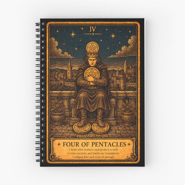 Item preview, Four of Pentacles Tarot Card - Stability & Material Control Illustration designed and sold by ArcanaAbsolute.