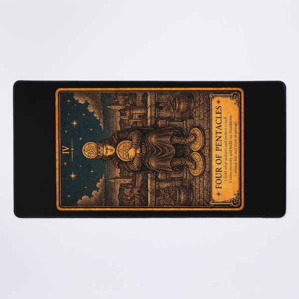 Item preview, Four of Pentacles Tarot Card - Stability & Material Control Illustration designed and sold by ArcanaAbsolute.