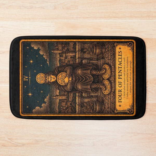 Item preview, Four of Pentacles Tarot Card - Stability & Material Control Illustration designed and sold by ArcanaAbsolute.