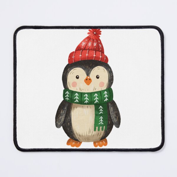 Item preview, Cute penguin wearing a red hat and green scarf standing on a white background designed and sold by Ms. Iryna.