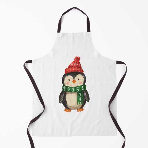 Item preview, Cute penguin wearing a red hat and green scarf standing on a white background designed and sold by Ms. Iryna.