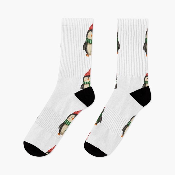 Item preview, Cute penguin wearing a red hat and green scarf standing on a white background designed and sold by Ms. Iryna.