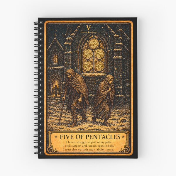 Item preview, Five of Pentacles Tarot Card - Hardship, Resilience & Hope Art designed and sold by ArcanaAbsolute.