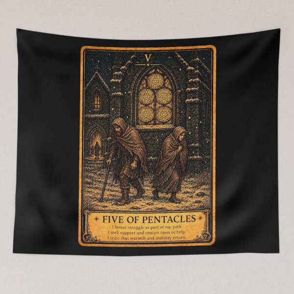 Item preview, Five of Pentacles Tarot Card - Hardship, Resilience & Hope Art designed and sold by ArcanaAbsolute.