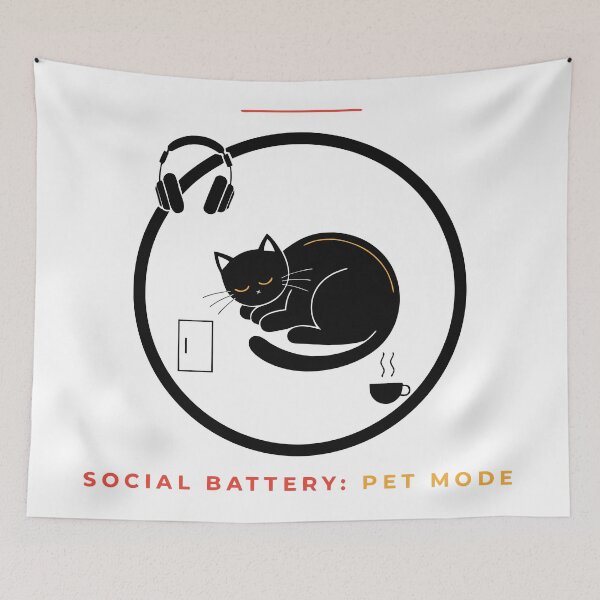 Item preview, Social Battery Pet Mode Funny Black Cat Introvert T-Shirt designed and sold by Design-Pro-21.